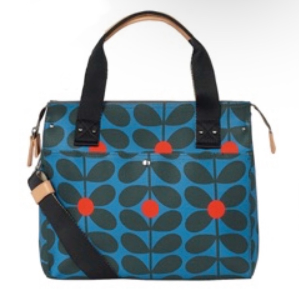 Orla Kiely Sixties Stem Vinyl Zip Messenger Bag Crossbody Kingfisher Blue